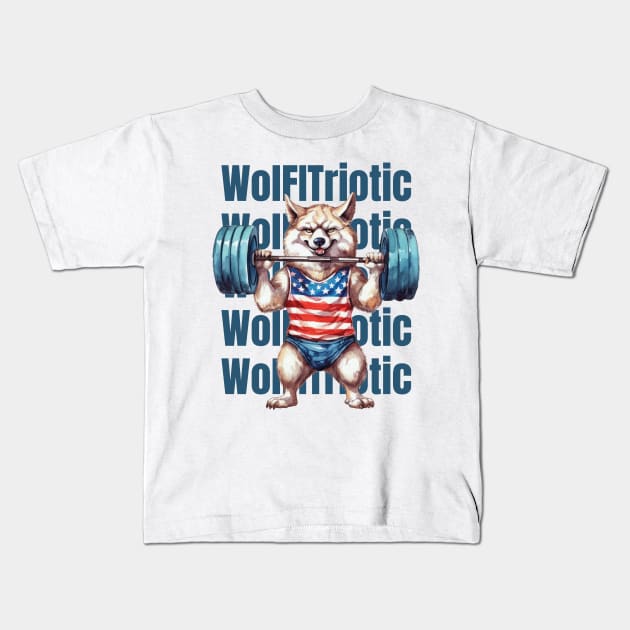 WolFITriotic: Howling for Fitness and Freedom Kids T-Shirt by Mister Graffiti